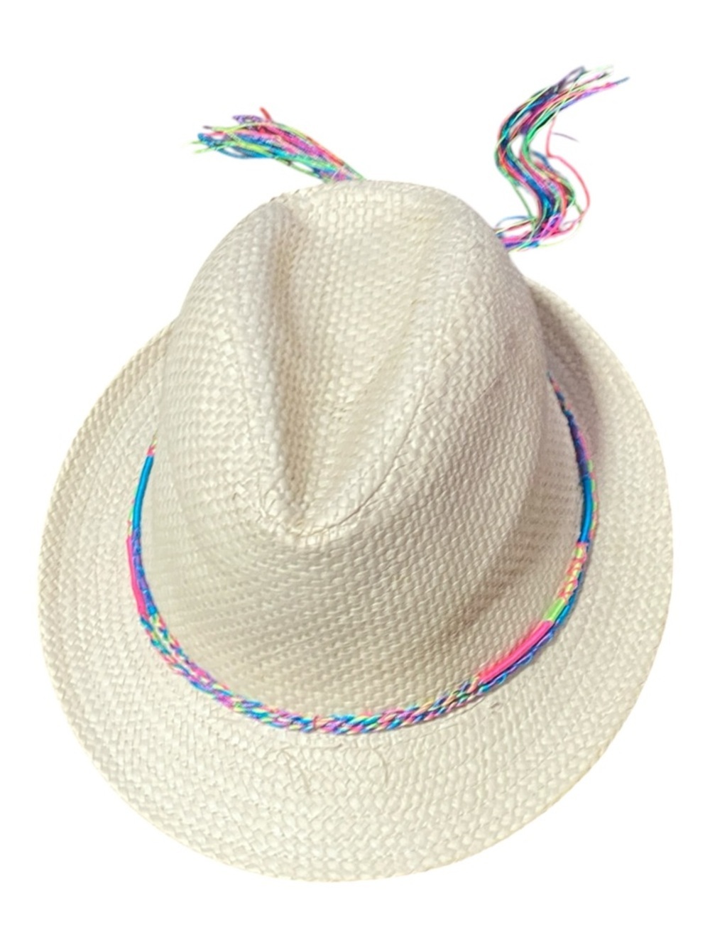 Kids Cream Straw Fedora with Multicolor Accent